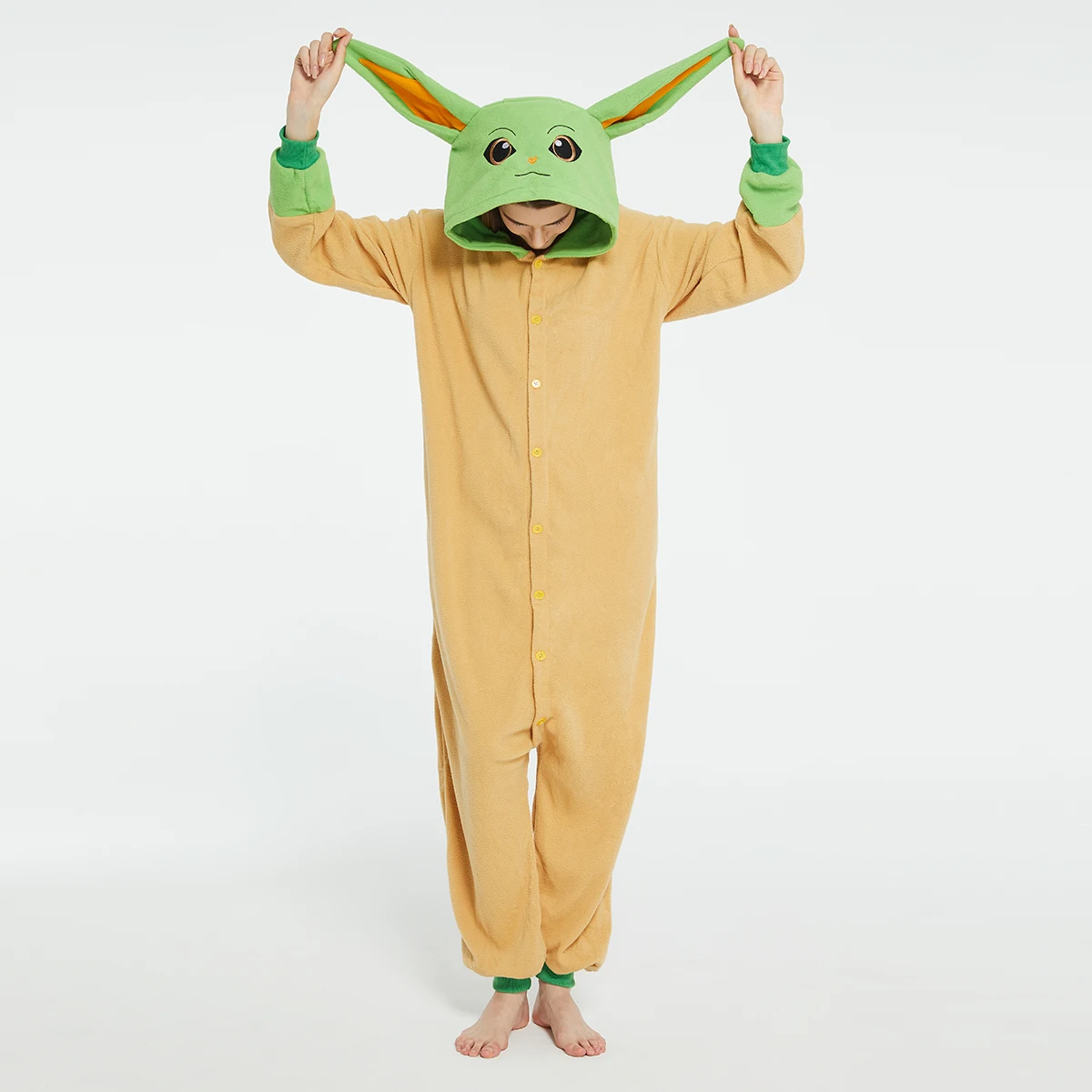 Romper Onesie Baby - ผู้ใหญ่โยดา เบบี้ กรูโก้ โอนีซีส์ฮาโลวีนเครื่องแต่งกายยู ไนเซกซ์การ์ตูนคอสเพลย์จั๊มสูทอะนิเมะชิ้นเดียวชุดนอนคริสต์มาสชุดอยู่บ้าน