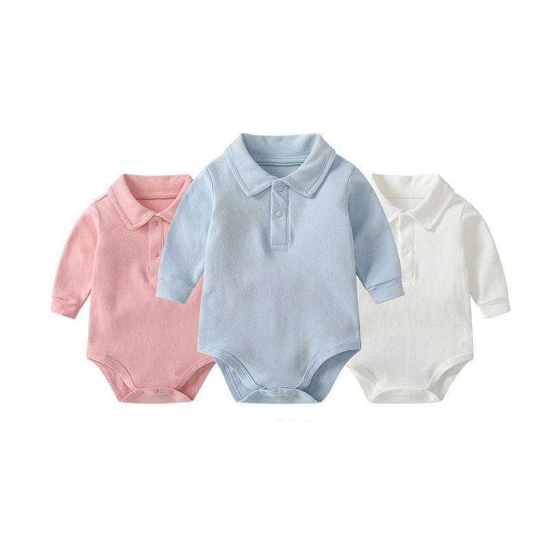 Romper Onesie Baby - ชุดบอดี้สูทเด็ก คอปกโปโล ผ้าฝ้าย 100% แขนยาว สีพื้น