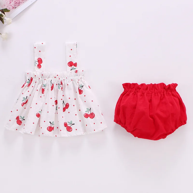 Baby Clothing Bundles - เด็กฤดูร้อนชุดเสื้อผ้าเด็กทารก0-2ปีทารกเด็กวัยหัดเดินเชอร์รี่ชุดสลิงกางเกง2-ชิ้นชุด KF1138