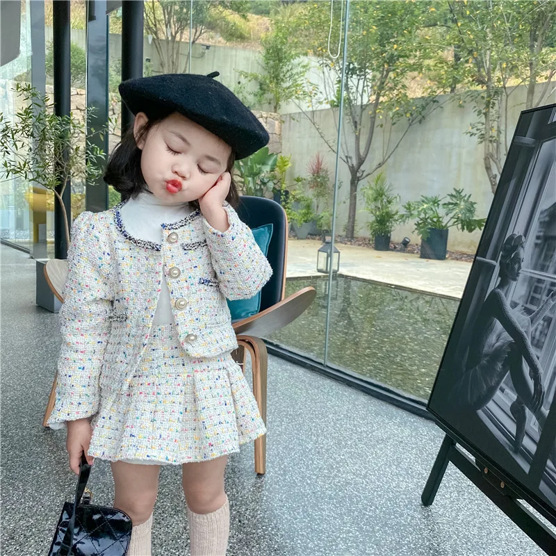 Baby Clothing Bundles - หญิง Tweed ชุดเสื้อผ้าฤดูใบไม้ร่วงเด็กบูติกเสื้อผ้าชุดเด็กเสื้อและกระโปรง 2 ชิ้นชุดเด็กเสื้อผ้าเด็กวัยหัดเดิน