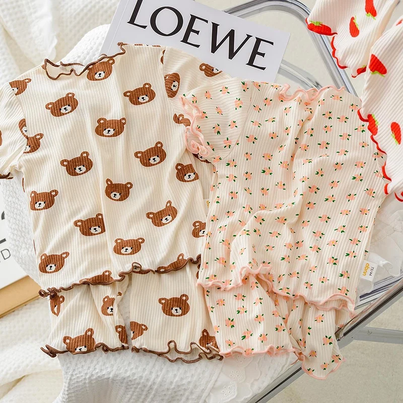 Baby Clothing Bundles - 2026 ฤดูร้อนผ้าฝ้ายการ์ตูนชุดนอนสบายๆเสื้อผ้าเด็กสาวเด็กชายเสื้อยืด+ กางเกงขาสั้น 2 ชิ้น 1-6
