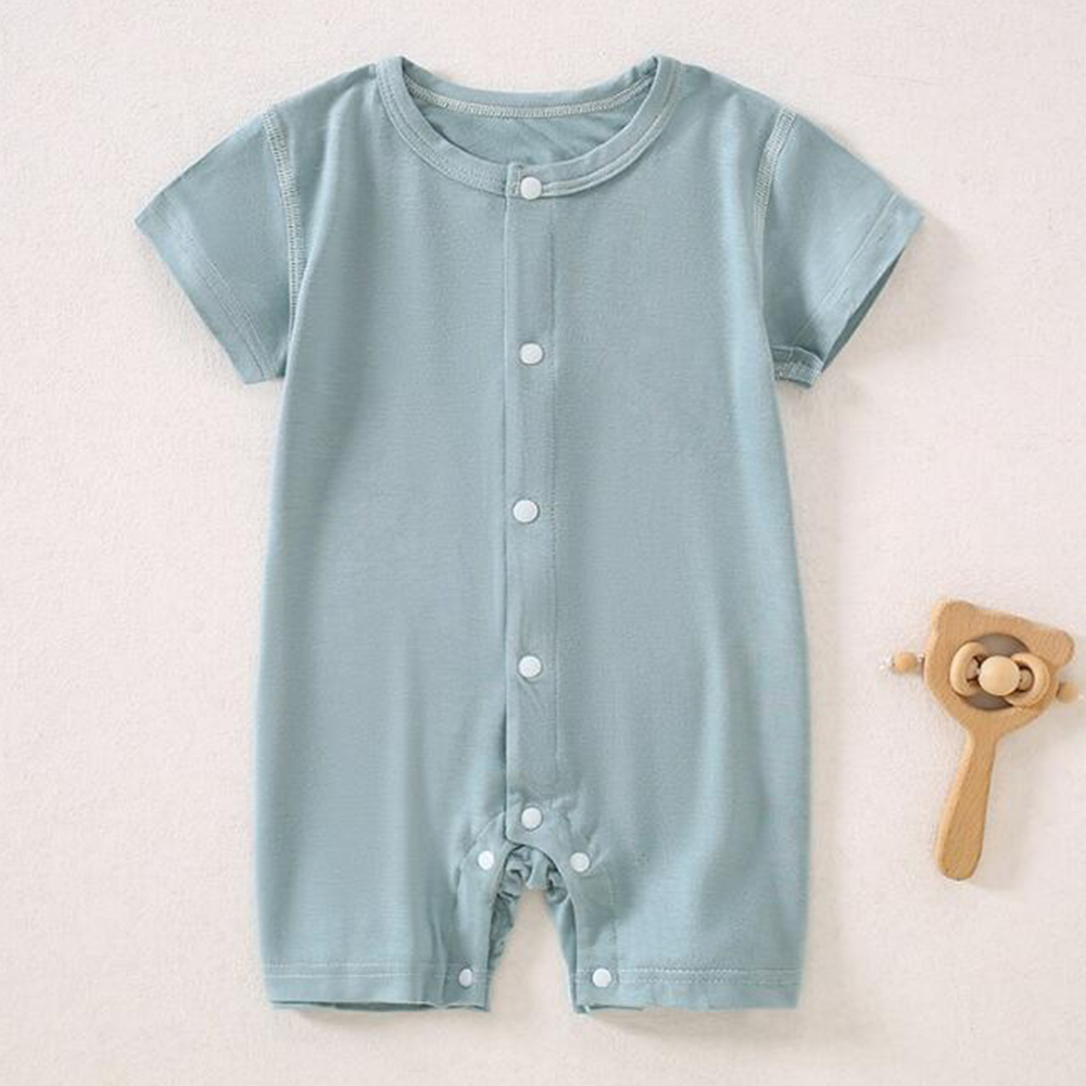 Baby Clothing Factory - ชุดรอมเปอร์เด็กทารกแขนสั้น ผ้าบาง สีพื้น สำหรับฤดูร้อน เสื้อผ้าเด็กแรกเกิด จั๊มสูทเด็กผู้หญิง